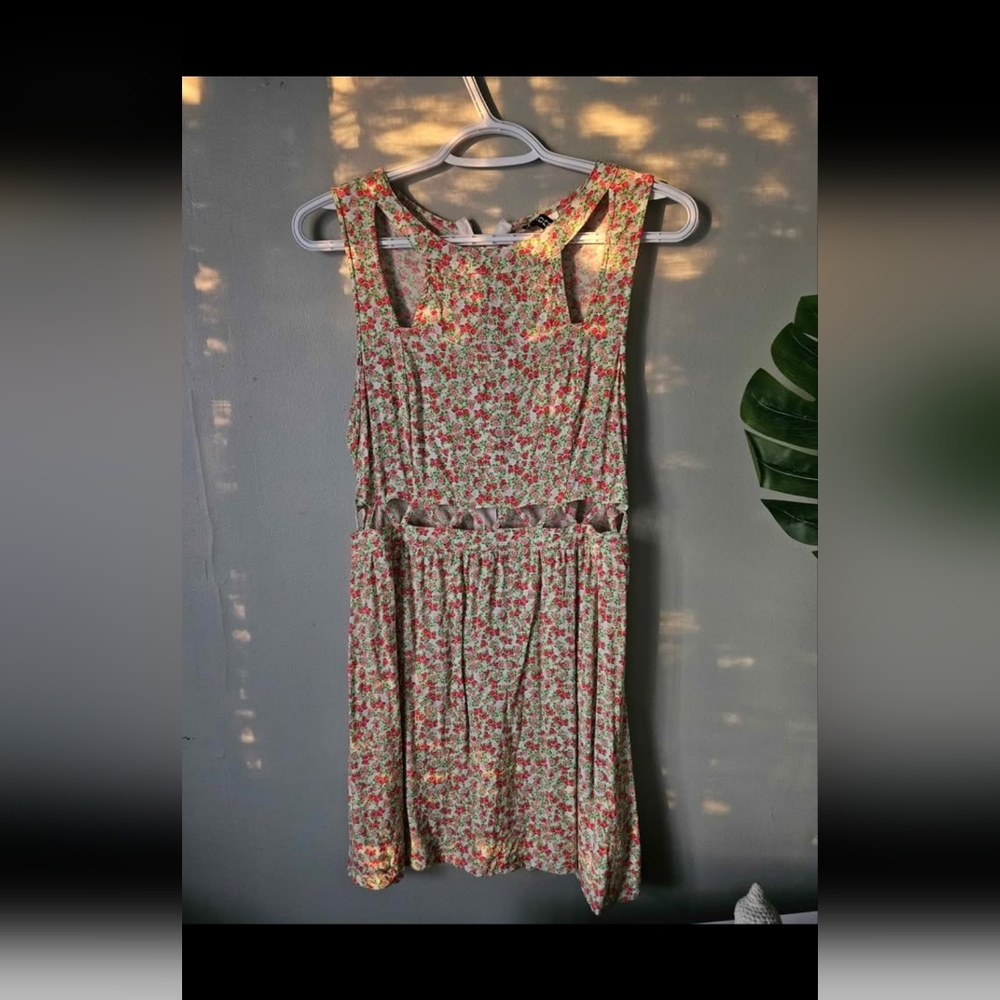 H&M Pink and Green Smocked Halter Midi Dress